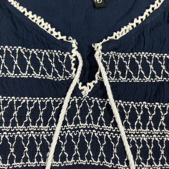 Navy Embroidered Sleeveless Tassel Ruched Tank - Picture 5 of 6